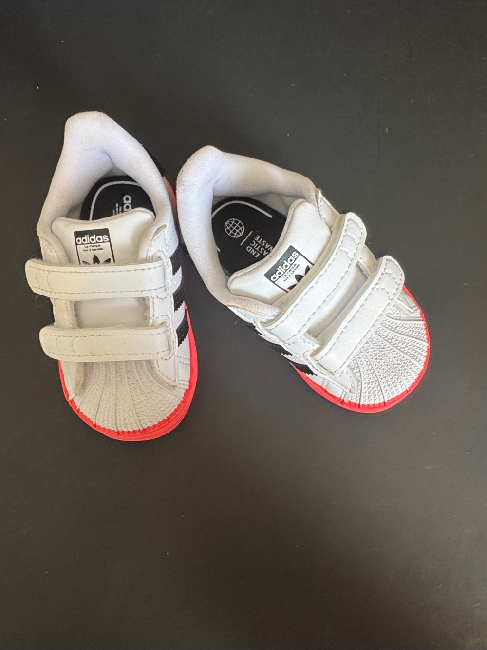 adidas Kids White, Black & Red Velcro Superstar Sneakers